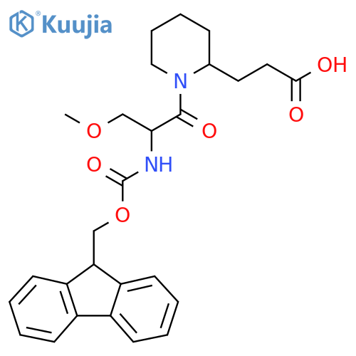 3-{1-2-({(9H-fluoren-9-yl)methoxycarbonyl}amino)-3-methoxypropanoylpiperidin-2-yl}propanoic acid structure