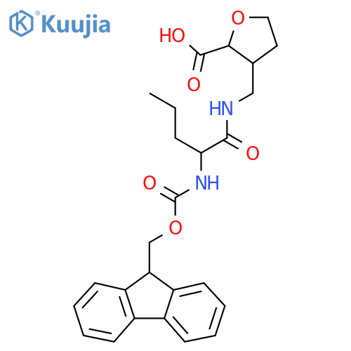 3-{2-({(9H-fluoren-9-yl)methoxycarbonyl}amino)pentanamidomethyl}oxolane-2-carboxylic acid structure