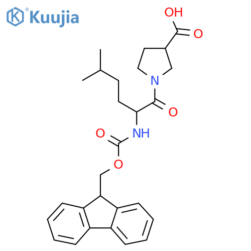 1-2-({(9H-fluoren-9-yl)methoxycarbonyl}amino)-5-methylhexanoylpyrrolidine-3-carboxylic acid structure