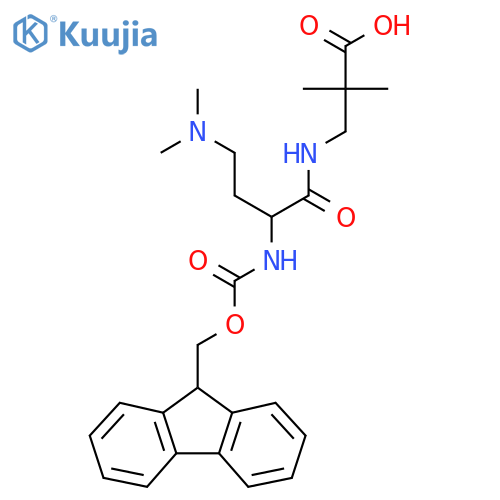 3-4-(dimethylamino)-2-({(9H-fluoren-9-yl)methoxycarbonyl}amino)butanamido-2,2-dimethylpropanoic acid structure
