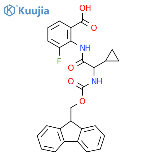 2-2-cyclopropyl-2-({(9H-fluoren-9-yl)methoxycarbonyl}amino)acetamido-3-fluorobenzoic acid structure