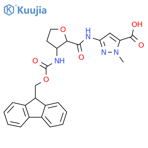 3-3-({(9H-fluoren-9-yl)methoxycarbonyl}amino)oxolane-2-amido-1-methyl-1H-pyrazole-5-carboxylic acid structure