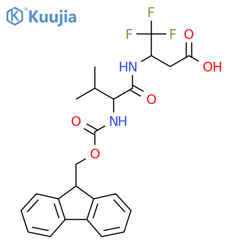 3-2-({(9H-fluoren-9-yl)methoxycarbonyl}amino)-3-methylbutanamido-4,4,4-trifluorobutanoic acid structure
