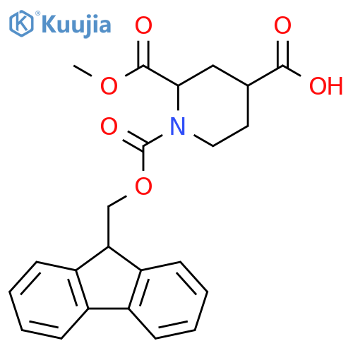 1-{(9H-fluoren-9-yl)methoxycarbonyl}-2-(methoxycarbonyl)piperidine-4-carboxylic acid structure