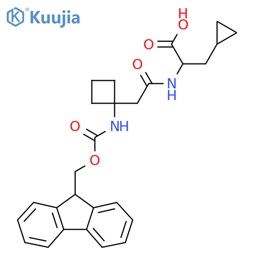 3-cyclopropyl-2-{2-[1-({[(9H-fluoren-9-yl)methoxy]carbonyl}amino)cyclobutyl]acetamido}propanoic acid structure