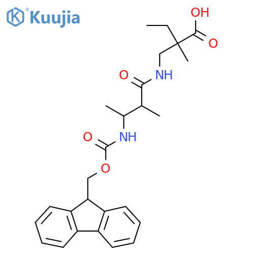 2-{3-({(9H-fluoren-9-yl)methoxycarbonyl}amino)-2-methylbutanamidomethyl}-2-methylbutanoic acid structure