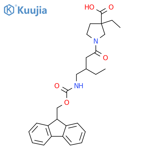 3-ethyl-1-{3-({(9H-fluoren-9-yl)methoxycarbonyl}amino)methylpentanoyl}pyrrolidine-3-carboxylic acid structure