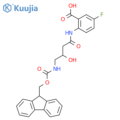 2-4-({(9H-fluoren-9-yl)methoxycarbonyl}amino)-3-hydroxybutanamido-5-fluorobenzoic acid structure