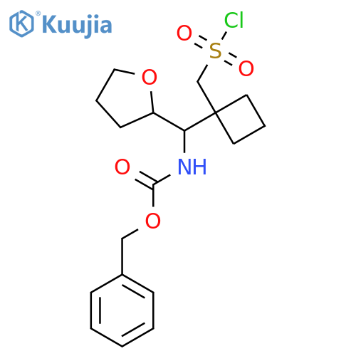 benzyl N-({1-(chlorosulfonyl)methylcyclobutyl}(oxolan-2-yl)methyl)carbamate structure