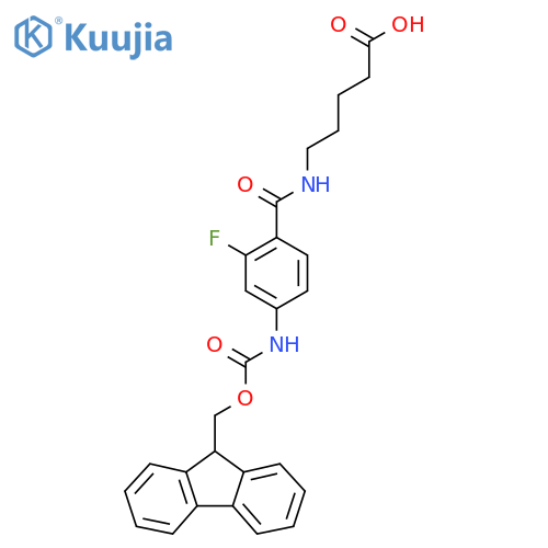 5-{4-({(9H-fluoren-9-yl)methoxycarbonyl}amino)-2-fluorophenylformamido}pentanoic acid structure