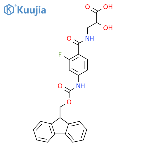 3-{4-({(9H-fluoren-9-yl)methoxycarbonyl}amino)-2-fluorophenylformamido}-2-hydroxypropanoic acid structure