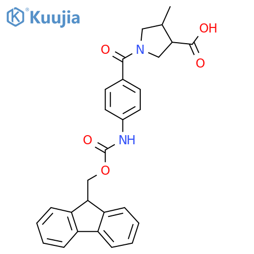 1-4-({(9H-fluoren-9-yl)methoxycarbonyl}amino)benzoyl-4-methylpyrrolidine-3-carboxylic acid structure