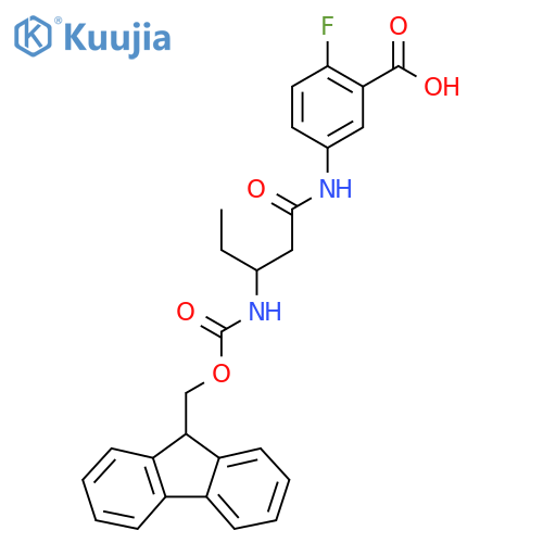 5-3-({(9H-fluoren-9-yl)methoxycarbonyl}amino)pentanamido-2-fluorobenzoic acid structure