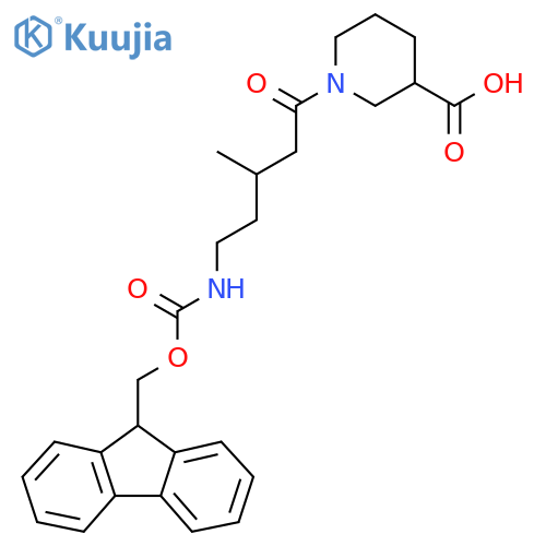 1-5-({(9H-fluoren-9-yl)methoxycarbonyl}amino)-3-methylpentanoylpiperidine-3-carboxylic acid structure