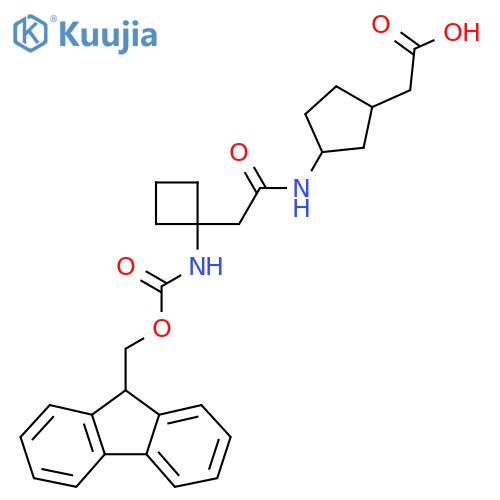 2-(3-{2-1-({(9H-fluoren-9-yl)methoxycarbonyl}amino)cyclobutylacetamido}cyclopentyl)acetic acid structure