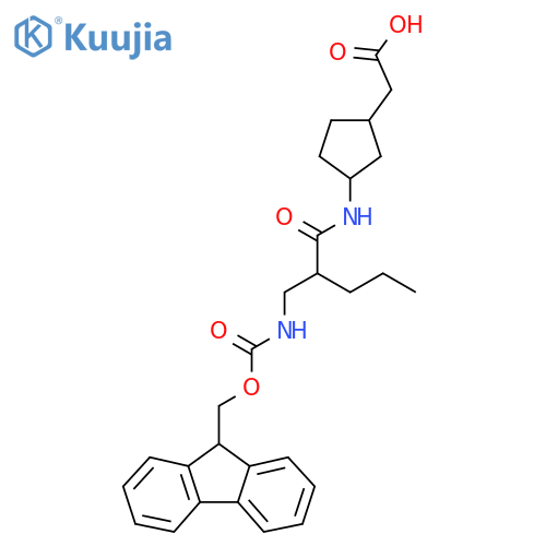 2-(3-{2-({(9H-fluoren-9-yl)methoxycarbonyl}amino)methylpentanamido}cyclopentyl)acetic acid structure