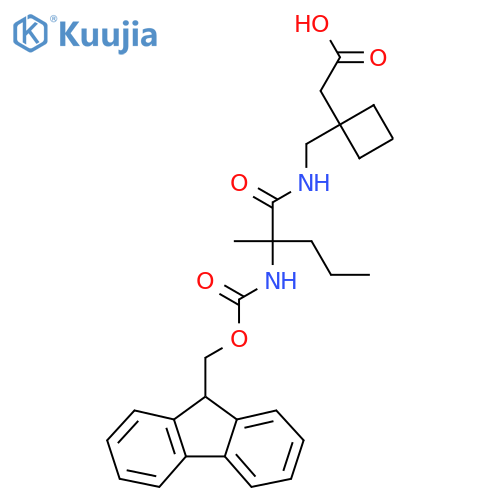 2-(1-{2-({(9H-fluoren-9-yl)methoxycarbonyl}amino)-2-methylpentanamidomethyl}cyclobutyl)acetic acid structure