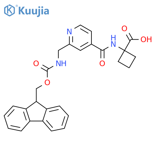1-{2-({(9H-fluoren-9-yl)methoxycarbonyl}amino)methylpyridine-4-amido}cyclobutane-1-carboxylic acid structure