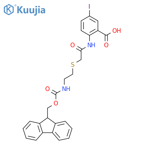 2-(2-{2-({(9H-fluoren-9-yl)methoxycarbonyl}amino)ethylsulfanyl}acetamido)-5-iodobenzoic acid structure
