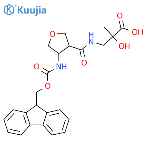 3-{4-({(9H-fluoren-9-yl)methoxycarbonyl}amino)oxolan-3-ylformamido}-2-hydroxy-2-methylpropanoic acid structure