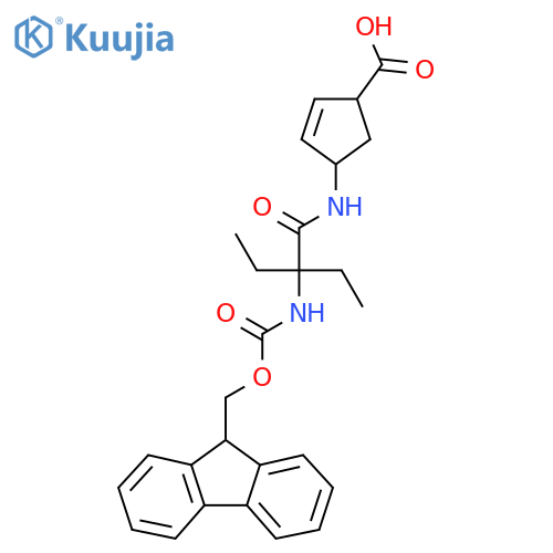 4-2-ethyl-2-({(9H-fluoren-9-yl)methoxycarbonyl}amino)butanamidocyclopent-2-ene-1-carboxylic acid structure