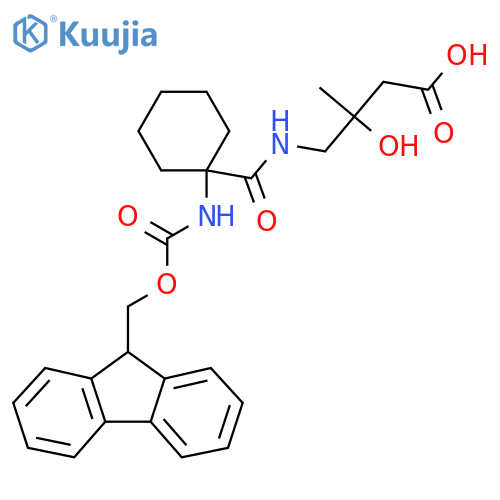 4-{1-({(9H-fluoren-9-yl)methoxycarbonyl}amino)cyclohexylformamido}-3-hydroxy-3-methylbutanoic acid structure
