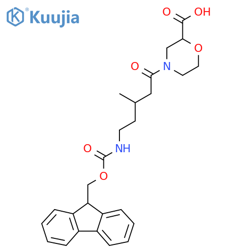 4-5-({(9H-fluoren-9-yl)methoxycarbonyl}amino)-3-methylpentanoylmorpholine-2-carboxylic acid structure