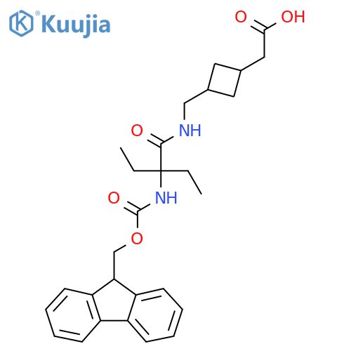 2-(3-{2-ethyl-2-({(9H-fluoren-9-yl)methoxycarbonyl}amino)butanamidomethyl}cyclobutyl)acetic acid structure