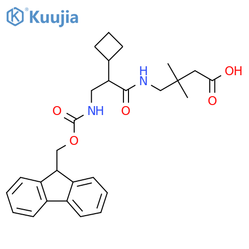 4-2-cyclobutyl-3-({(9H-fluoren-9-yl)methoxycarbonyl}amino)propanamido-3,3-dimethylbutanoic acid structure