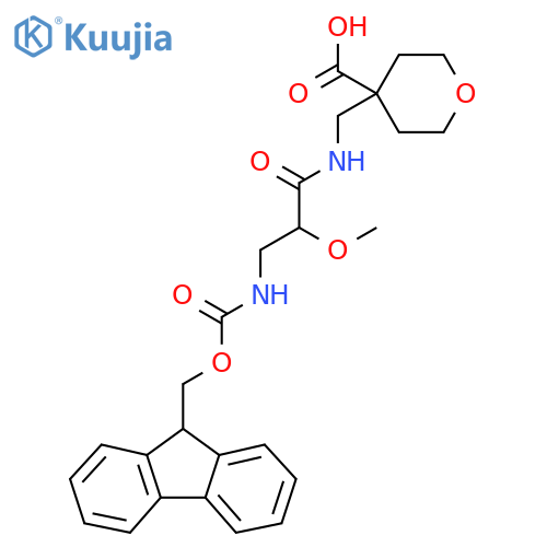 4-{3-({(9H-fluoren-9-yl)methoxycarbonyl}amino)-2-methoxypropanamidomethyl}oxane-4-carboxylic acid structure