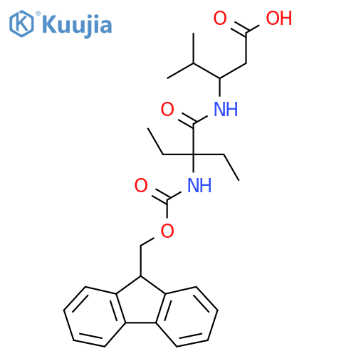 3-2-ethyl-2-({(9H-fluoren-9-yl)methoxycarbonyl}amino)butanamido-4-methylpentanoic acid structure