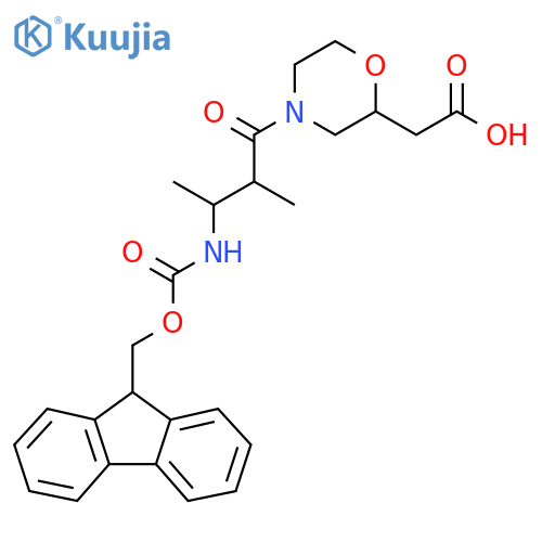 2-{4-3-({(9H-fluoren-9-yl)methoxycarbonyl}amino)-2-methylbutanoylmorpholin-2-yl}acetic acid structure