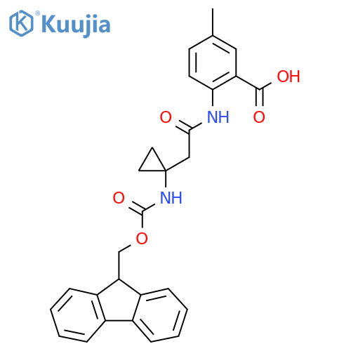 2-{2-1-({(9H-fluoren-9-yl)methoxycarbonyl}amino)cyclopropylacetamido}-5-methylbenzoic acid structure