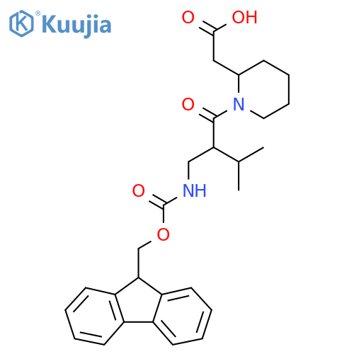 2-(1-{2-({(9H-fluoren-9-yl)methoxycarbonyl}amino)methyl-3-methylbutanoyl}piperidin-2-yl)acetic acid structure