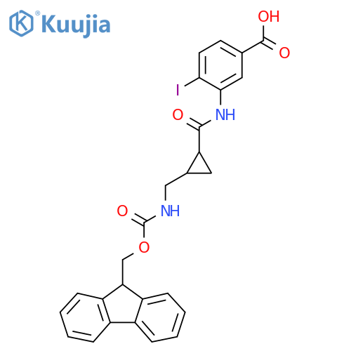 3-{2-({(9H-fluoren-9-yl)methoxycarbonyl}amino)methylcyclopropaneamido}-4-iodobenzoic acid structure