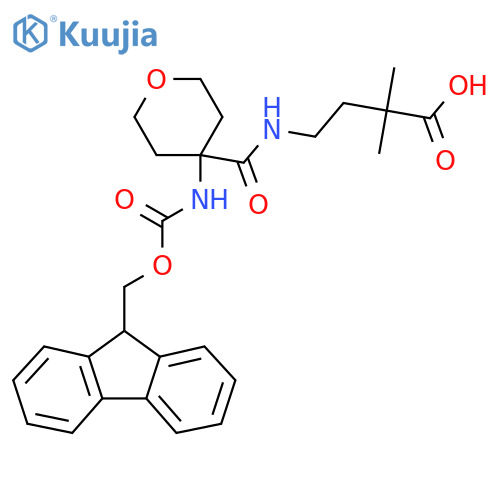 4-{4-({(9H-fluoren-9-yl)methoxycarbonyl}amino)oxan-4-ylformamido}-2,2-dimethylbutanoic acid structure
