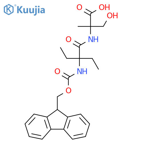 2-2-ethyl-2-({(9H-fluoren-9-yl)methoxycarbonyl}amino)butanamido-3-hydroxy-2-methylpropanoic acid structure