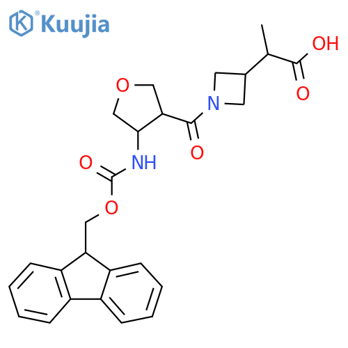 2-{1-[4-({[(9H-fluoren-9-yl)methoxy]carbonyl}amino)oxolane-3-carbonyl]azetidin-3-yl}propanoic acid structure