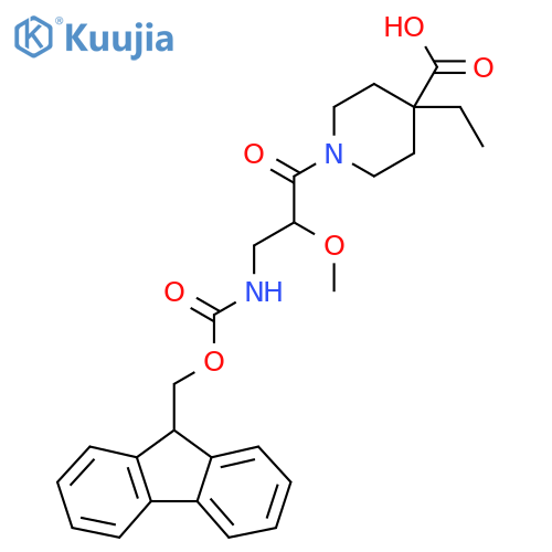 4-ethyl-1-3-({(9H-fluoren-9-yl)methoxycarbonyl}amino)-2-methoxypropanoylpiperidine-4-carboxylic acid structure