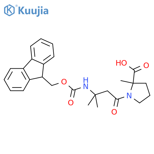 1-3-({(9H-fluoren-9-yl)methoxycarbonyl}amino)-3-methylbutanoyl-2-methylpyrrolidine-2-carboxylic acid structure