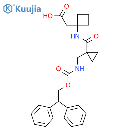 2-(1-{1-({(9H-fluoren-9-yl)methoxycarbonyl}amino)methylcyclopropaneamido}cyclobutyl)acetic acid structure