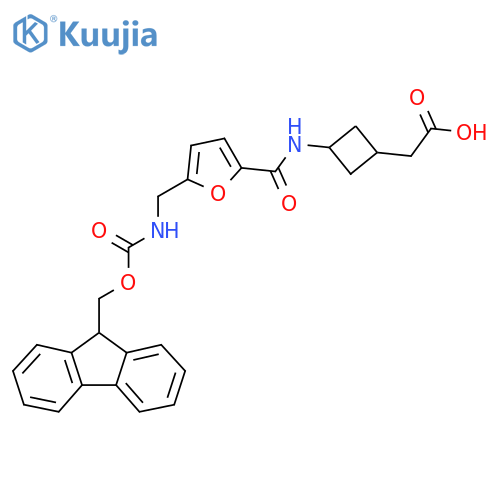 2-(3-{5-({(9H-fluoren-9-yl)methoxycarbonyl}amino)methylfuran-2-amido}cyclobutyl)acetic acid structure