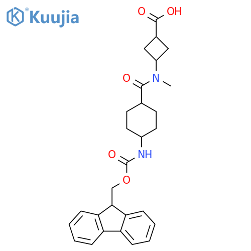 3-N-methyl4-({(9H-fluoren-9-yl)methoxycarbonyl}amino)cyclohexaneamidocyclobutane-1-carboxylic acid structure