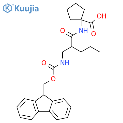 1-{2-({(9H-fluoren-9-yl)methoxycarbonyl}amino)methylpentanamido}cyclopentane-1-carboxylic acid structure