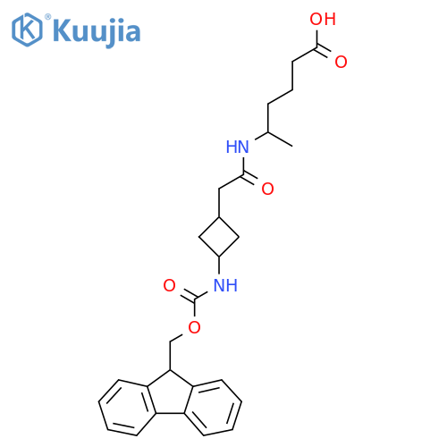5-{2-3-({(9H-fluoren-9-yl)methoxycarbonyl}amino)cyclobutylacetamido}hexanoic acid structure