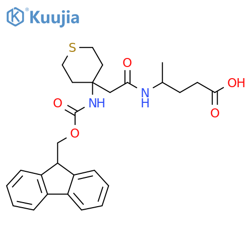 4-{2-4-({(9H-fluoren-9-yl)methoxycarbonyl}amino)thian-4-ylacetamido}pentanoic acid structure