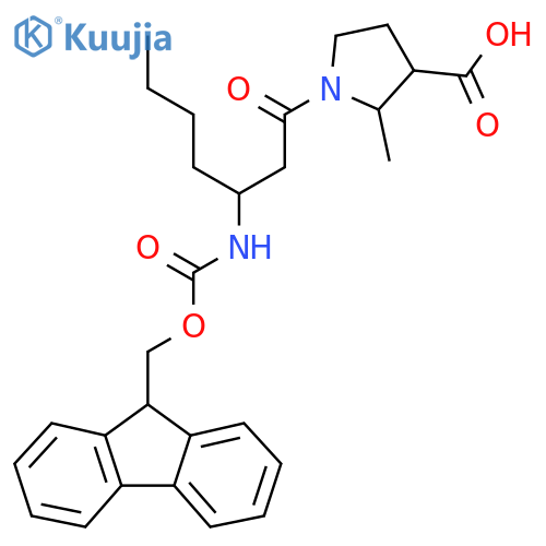 1-3-({(9H-fluoren-9-yl)methoxycarbonyl}amino)heptanoyl-2-methylpyrrolidine-3-carboxylic acid structure