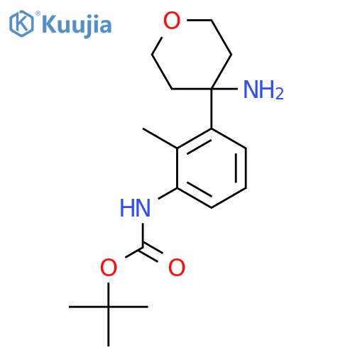 tert-butyl N-3-(4-aminooxan-4-yl)-2-methylphenylcarbamate structure