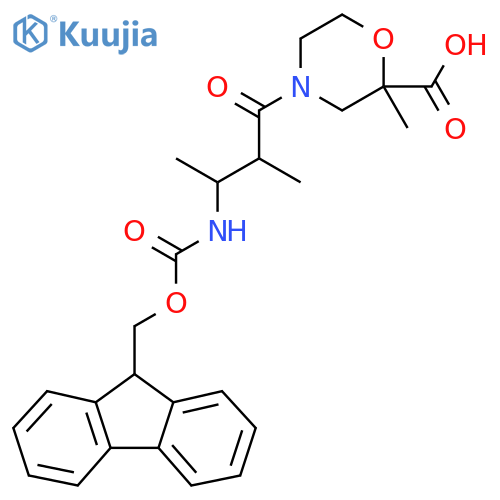 4-3-({(9H-fluoren-9-yl)methoxycarbonyl}amino)-2-methylbutanoyl-2-methylmorpholine-2-carboxylic acid structure