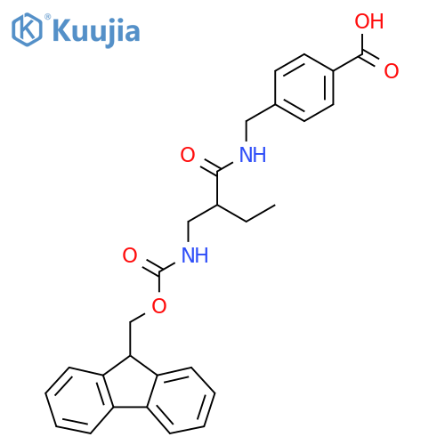 4-({2-({(9H-fluoren-9-yl)methoxycarbonyl}amino)methylbutanamido}methyl)benzoic acid structure